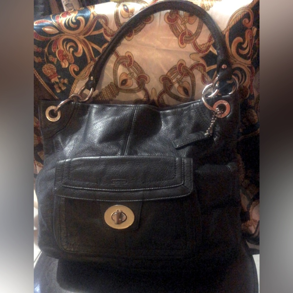COACH All Leather Large Black Shoulder Bag with Silver Hardware. NWOT